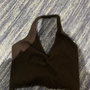 Gilly Hicks Black Ribbed Halter Crop Top